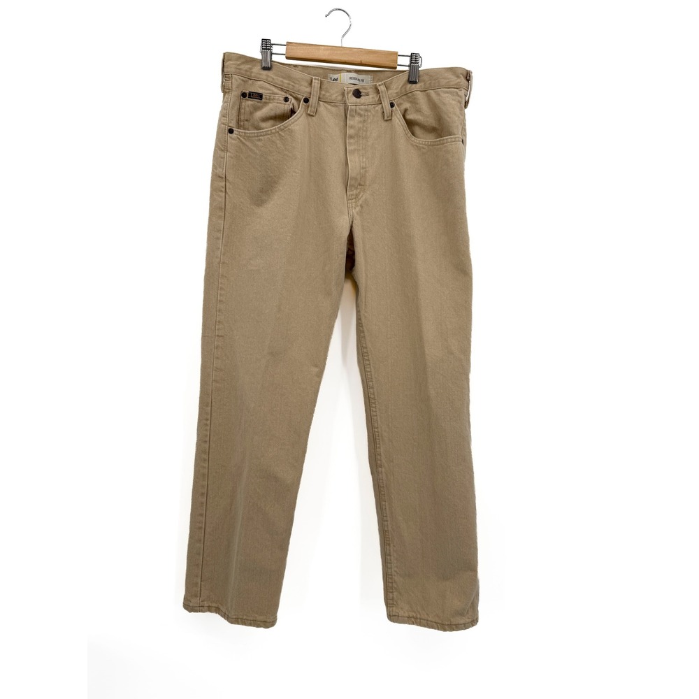 Lee Jeans Men 36x30 Khaki Tan Regular Fit Straight Leg Cotton Denim 0145